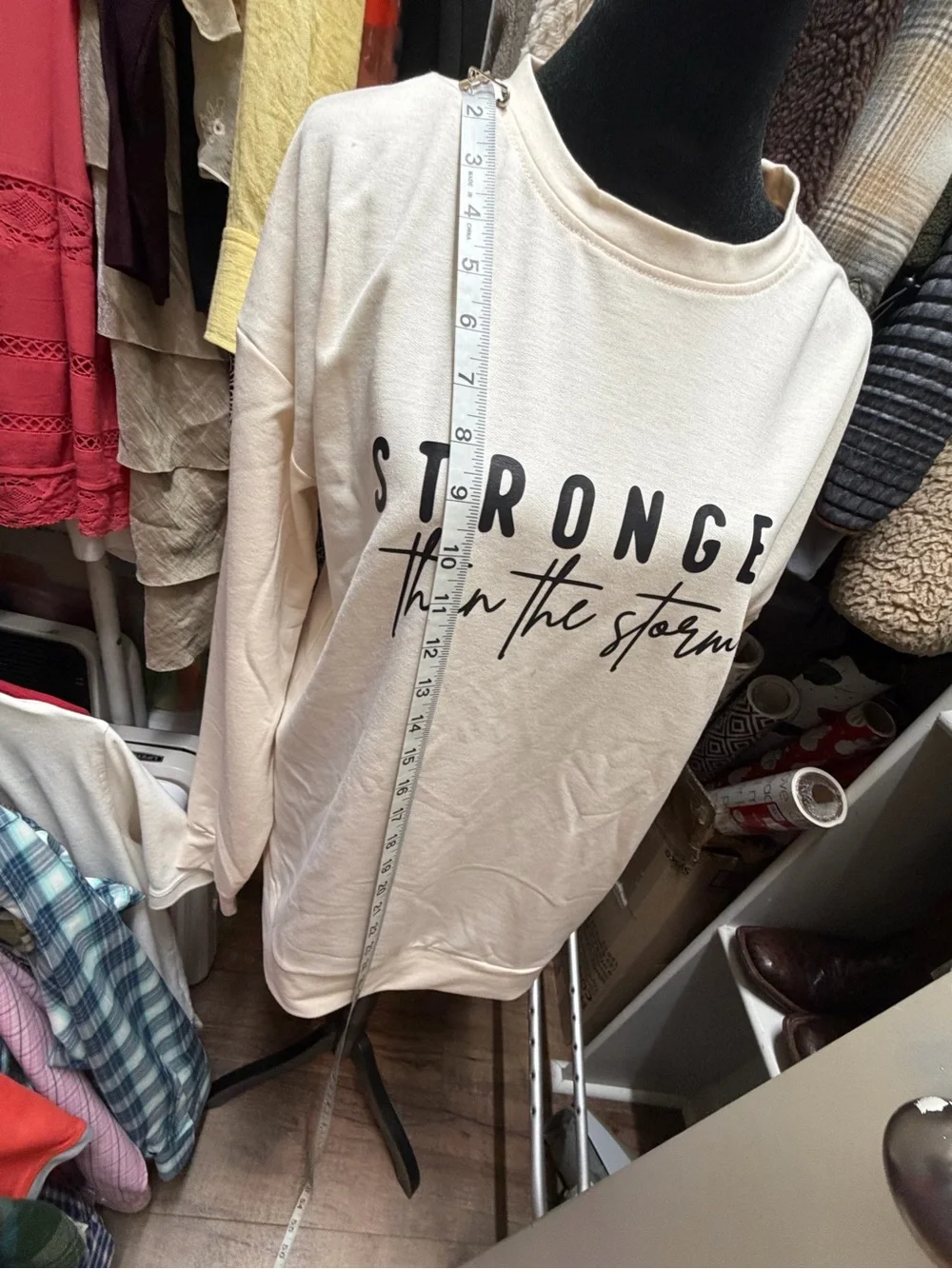 Stronger Than The Storm Cream Graphic Long sleeve Tshirt -